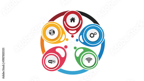 Circular diagram set with colorful icons for smart home web settings wifi and mobile connection for internet of things concept.