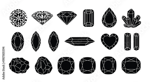 A collection of various black and white diamond and gemstone shapes