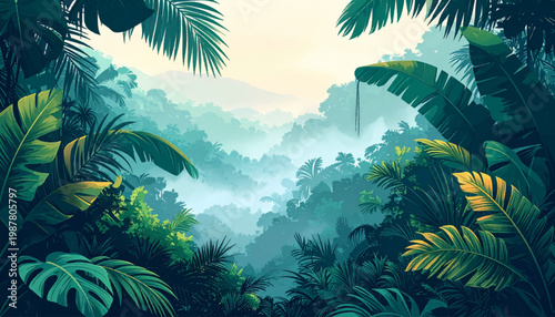 Tropical jungle, red leaves, golden sunset glow. Scenic rainforest, colorful leaves, sunset forest view. Vibrant jungle leaves, golden hour light, serene view