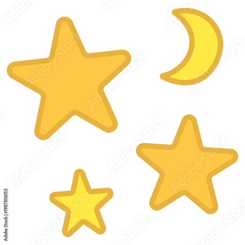 set of golden stars and a moon vector 