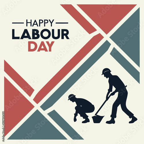 Happy Labour Day Contemporary Abstract Vector Illustration with Minimal Line Art Design