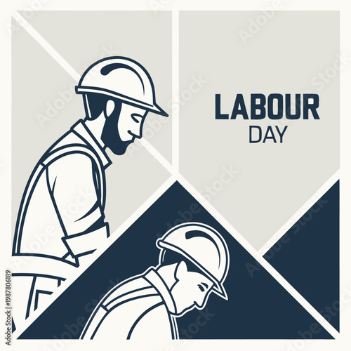 Labour Day Worker Line Art Vector Illustration with Geometric Modern Design