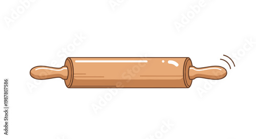 Wooden Rolling Pin Isolated on White Background, Baking Tool, Kitchen Utensil, Cooking Equipment