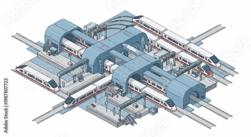 Fotografía Modern high-speed train station with multiple platforms and trains