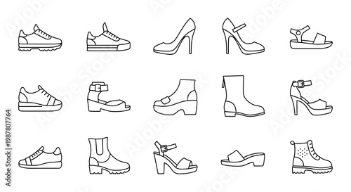 Variety of footwear including heels sandals sneakers and boots