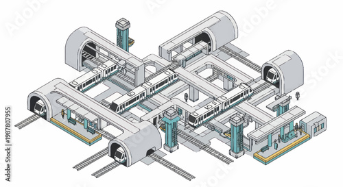 Modern subway station with multiple train lines and platforms.