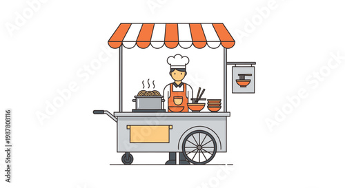 Street Food Cart Chef Cooking Noodles Asian Cuisine
