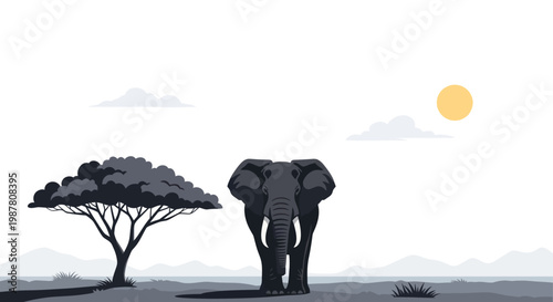 Canvas Print Large Gray Elephant Standing Alone.