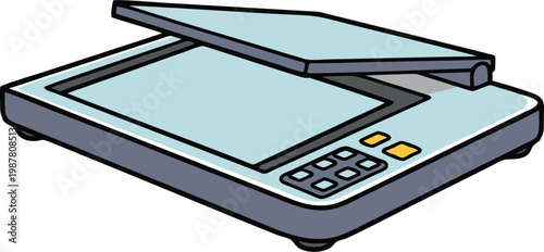 Scanner Flatbed Device with an Open Lid for Document Digitization and Office Work