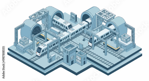 Modern Futuristic Subway Station with Trains and Tunnels.