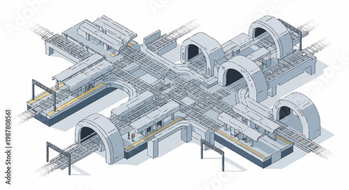 Complex underground transportation system with multiple tunnels and platforms.