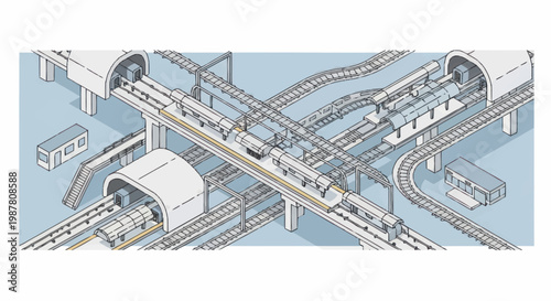 Complex Subway System with Trains and Tunnels.