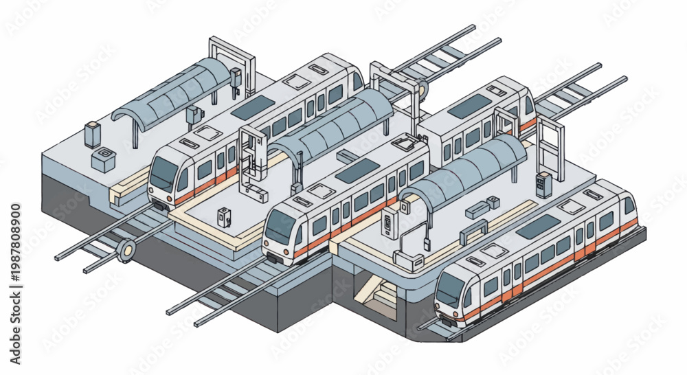 Obraz premium Modern Train Station With Multiple Trains And Platforms.