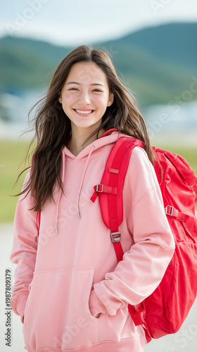 Joyful Explorer with Backpa...