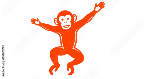 Photography Orange monkey jumping in air happy.