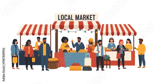 People Shopping at Local Market Stall.