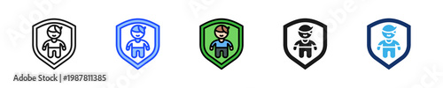 Child Protection Icon Collection With Multiple Styles