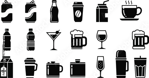 Black and white beverage on white background drink symbols 1