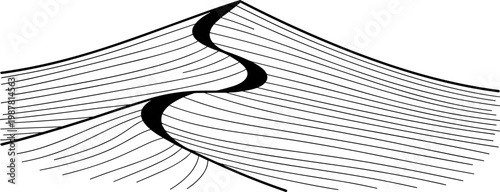 Minimalist Vector Illustration of Desert Sand Dunes with Wind Ripples and Contours