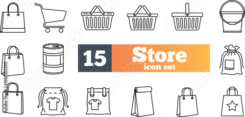 Hand drawn shopping containers and store signage collection