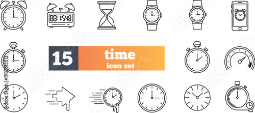 Collection of diverse timekeeping devices clocks watches and timers