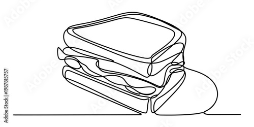 A single continuous line drawing of a delicious sandwich with various layers of fresh ingredients Vector, illustration