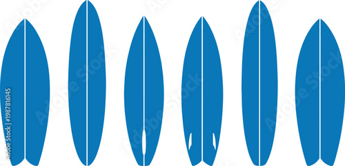 Surfboard silhouettes collection, various surf board shapes including shortboard and longboard designs, black vector set for surfing, beach lifestyle, ocean sports and water recreation use