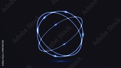 Abstract light painting glowing orbital trails in dark space