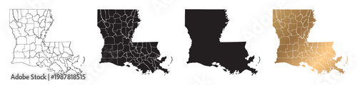 Map of Louisiana, United States, with black and gold lines.