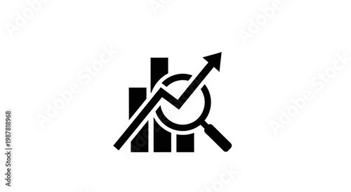 Data Analytics Icon with Bar Chart and Magnifying Glass