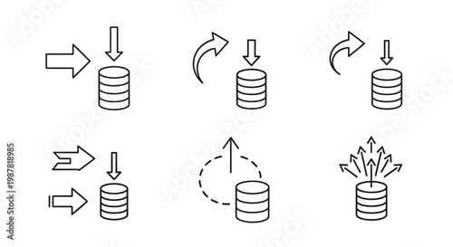 Database Management and Data Flow Vector Icon Set