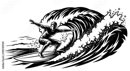 Surfer Riding a Wave Illustration – Adventure and Coastal Lifestyle Stock Photo