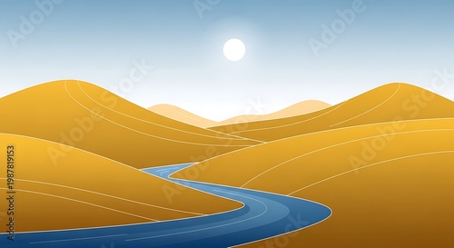 Serene Desert Landscape with Winding River.