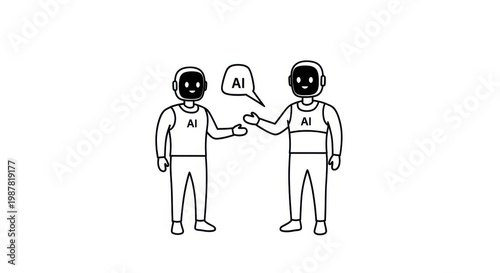 Two Robots Communicating With Ai Dialogue Illustration Stock Photo