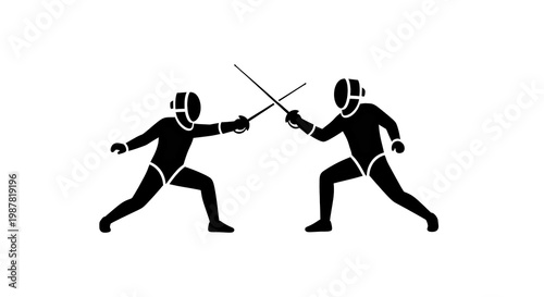 Two Fencers in Action Silhouette Sport Competition Athletic Fitness Training