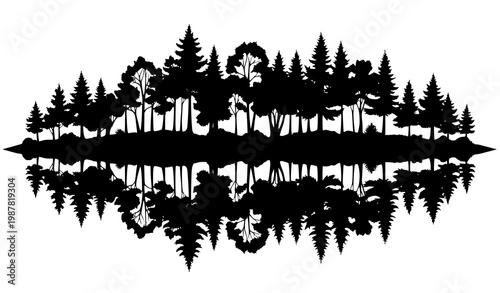Forest reflection silhouette vector trees landscape outdoor hiking nature design