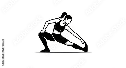 Woman Doing Yoga Stretching Black and White Illustration for Fitness and Wellness Concepts