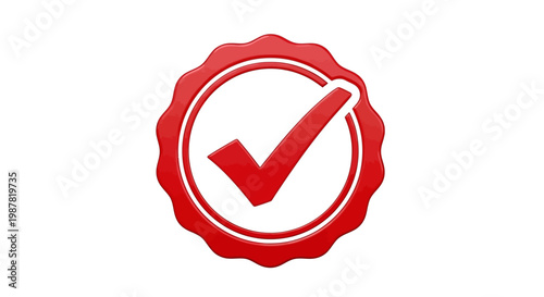 Red Checkmark Seal Approval Icon.