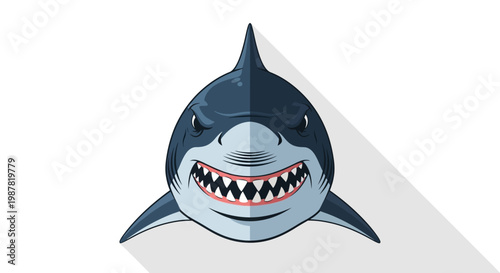 Smiling cartoon shark with sharp teeth.