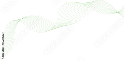 Green flowing wavy lines forming dynamic ribbon wave, abstract background with vibrant color blend.