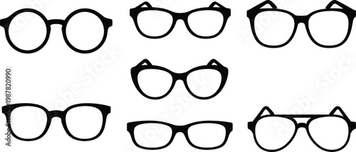 Collection of eyeglass frames: various shapes with cat eye care flat design eyeglasses spectacles eyesight accessory silhouette illustration collection prescription sunglasses optician