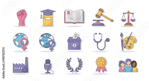 Feminism Icons: Empowerment, Education, Justice, Health, Art, Vote, Equality