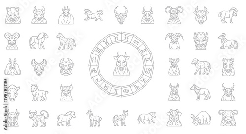 Zodiac Signs Collection: Astrology Symbols, Horoscope Icons, and Celestial Animals