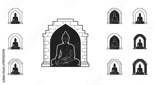 Buddha Statue Collection: Sitting Meditation Icons in Temple Architecture