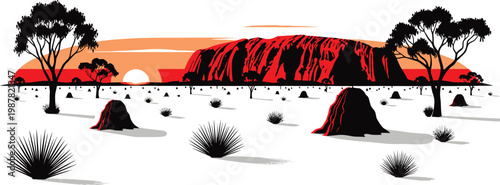 Australian outback landscape with uluru at sunset ayers rock red rock travel destination national park australia landscape landmark outdoors eucalyptus formation adventure indigenous