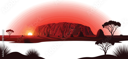 Uluru rock at sunset silhouette with acacia trees ayers rock national park rock formation travel destination australia silhouette mountain landmark landscape adventure outdoors formation