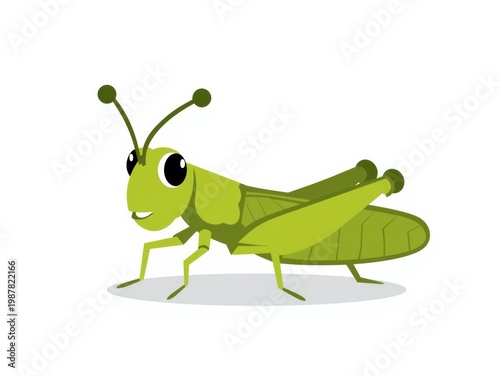 A cartoon grasshopper with big eyes isolated on white background