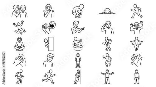 Set of human figures depicting various actions and emotional expressions