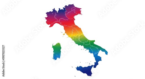 A colorful map of italy with rainbow colors isolated on white background