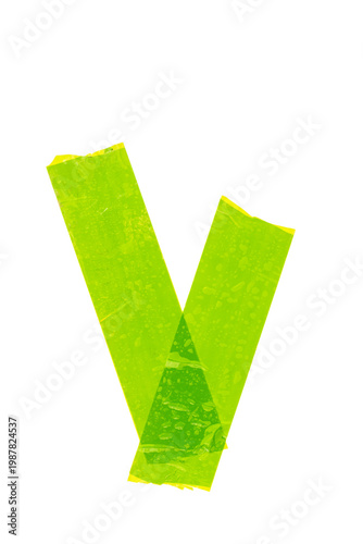 Green tape creating a distinct check mark symbol on a clean surface, representing confirmation, approval, and success
